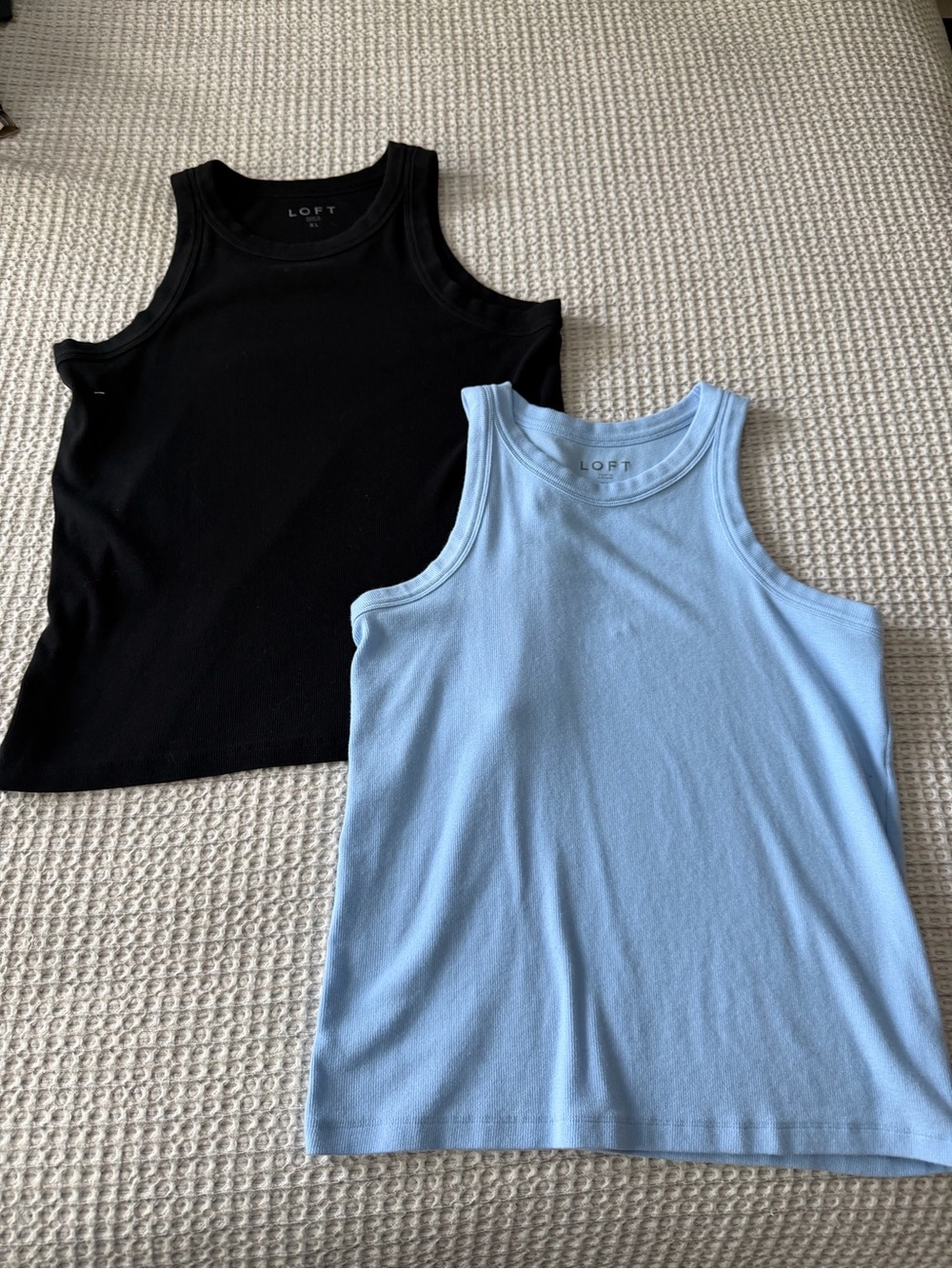 LOFT Perfect Fit Tank Tops in Black & Light Blue - 2 Pack